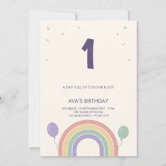 Invitation Anniversaire Enfants Ballon Arc-en-ciel Pastel