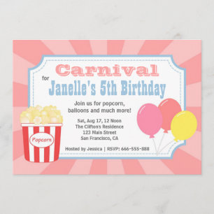 Invitation Anniversaire Enfants - Carnaval avec Popcorn & Bal