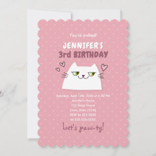 Invitation Anniversaire Enfants Chat Mignon Rose