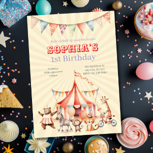Invitation Anniversaire Enfants Cirque Mignon Rouge et Rose A