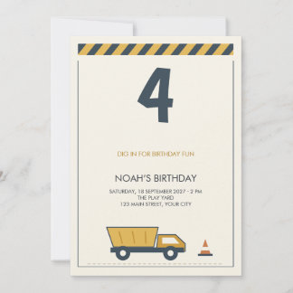 Invitation Anniversaire Enfants Construction Camion à benne j
