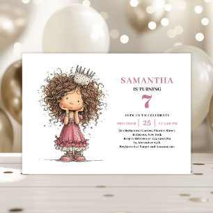 Invitation Anniversaire Enfants Drôles 7 Ans Rose 