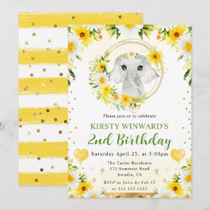 Invitation Anniversaire Enfants Éléphant Jungle Mignon Aquare