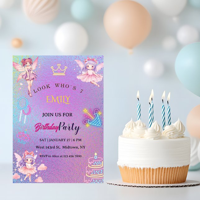 Invitation Anniversaire Enfants Fée Kawaii  (Créateur téléchargé)