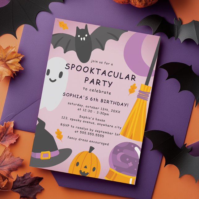 Invitation Anniversaire Enfants Halloween Mignon Violet (Créateur téléchargé)
