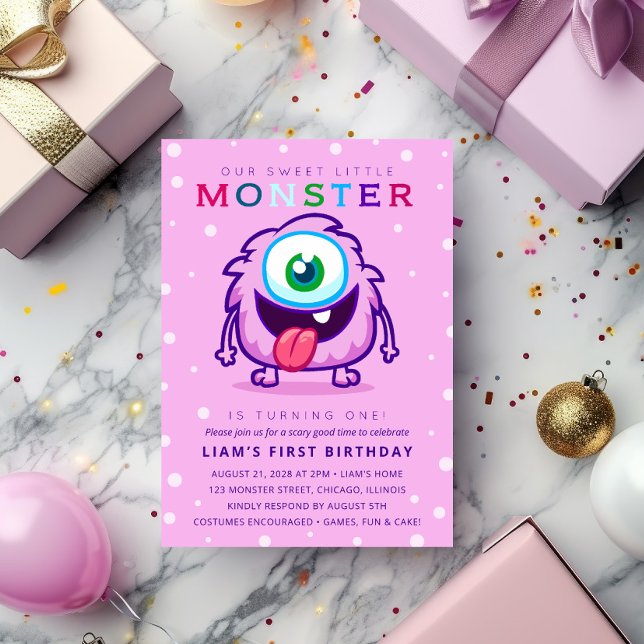 Invitation Anniversaire Enfants Petit Monstre Mignon  (Créateur téléchargé)