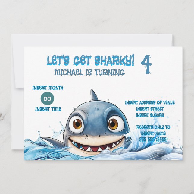 Invitation Anniversaire Enfants Requin Mignon Splash (Devant)