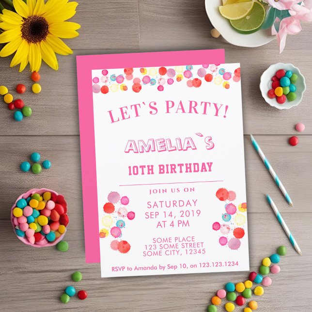 Invitation Anniversaire Enfants Taches Aquarelle C (Créateur téléchargé)
