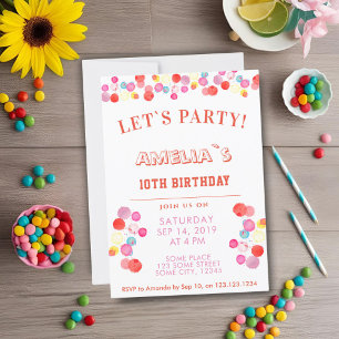 Invitation Anniversaire Enfants Taches Aquarelle Colorées Mod