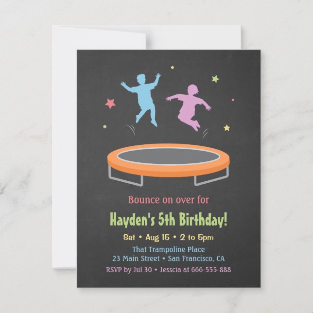 Invitation Anniversaire Enfants Tremplin de Rebond Coloré (Devant)
