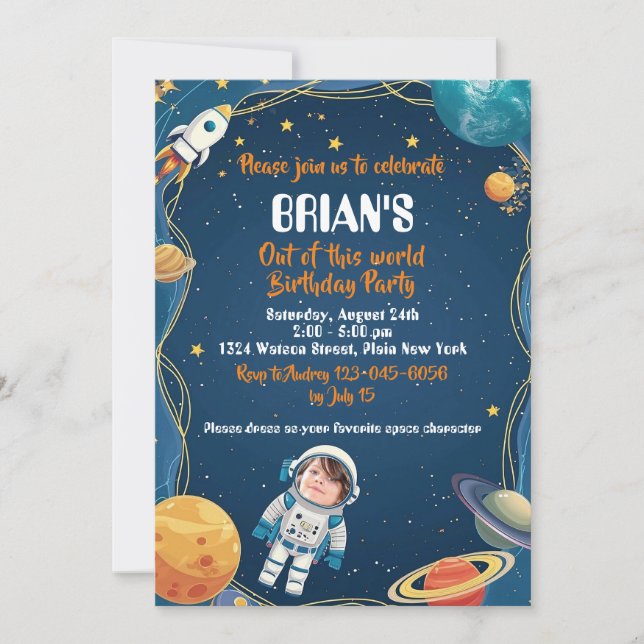 Invitation Anniversaire Espace Extraterrestre Hors de ce Mond (Devant)