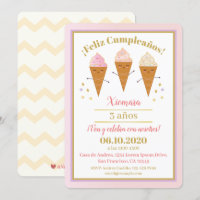 Anniversaire espagnol de crème glacée cône rose et