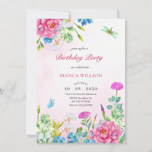 Invitation Anniversaire esthétique florale aquarelle aquarell