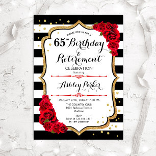 Invitation Anniversaire et fête de retraite - Noir Blanc Roug