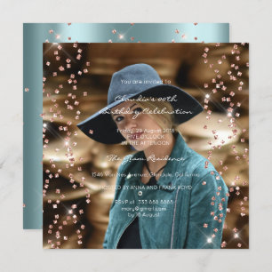 Invitation Anniversaire Étincelle Foto Confetti Rose Bleu