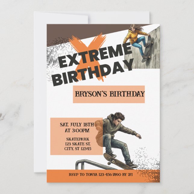 Invitation Anniversaire extrême de skateboard  (Devant)