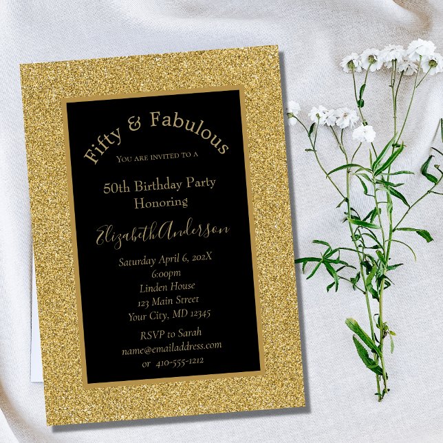Invitation anniversaire fabuleuse 50 ans Black Gol (Créateur téléchargé)