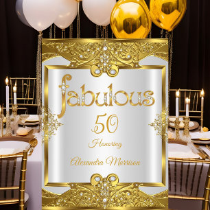 Invitation Anniversaire fabuleux Cadre doré Perles Blanches O
