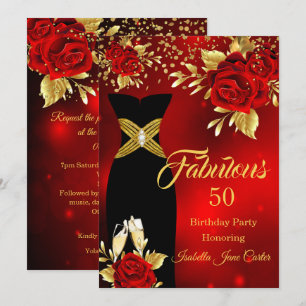 Invitation Anniversaire Fabuleux Champagne Rose Rouge Or