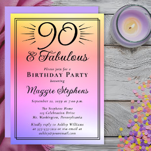 Invitation Anniversaire fabuleux de 90 ans rose violet ombré 