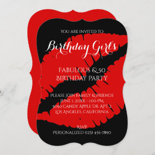 Invitation Anniversaire Fabuleux fille et 50 rouge brillant r