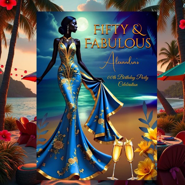 Invitation Anniversaire Fabuleux Plage au Clair de Lune Jaune (Créateur téléchargé)