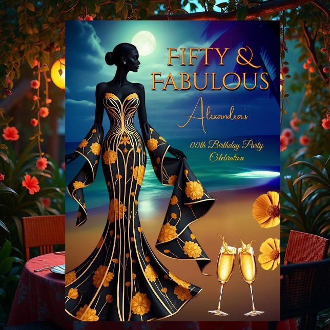 Invitation Anniversaire Fabuleux Plage au Clair de Lune Jaune (Créateur téléchargé)