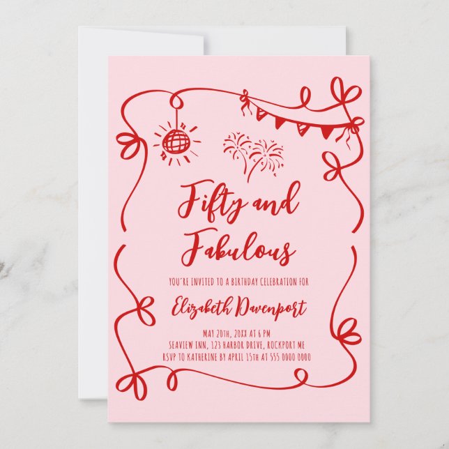 Invitation Anniversaire fantaisiste 50 ans et fabuleux avec D (Devant)