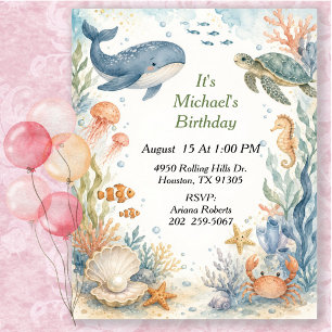 Invitation Anniversaire Fantaisiste Aquarelle Sous l'Océan