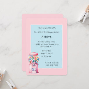 Invitation Anniversaire Fantaisiste Bubble Gum Rose Bleu