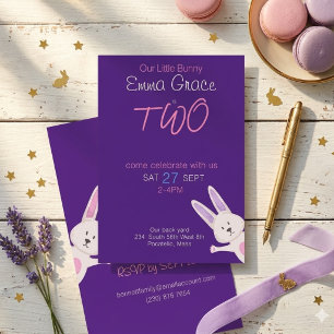 Invitation Anniversaire Fantaisiste Moderne Lapin Rose 2 Ans