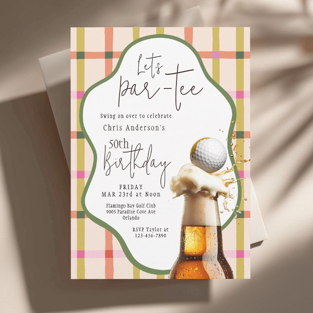 Invitation Anniversaire Fantaisiste Plaid Rétro Let's Par-Tee (Available in both printed and instant download digital formats.)