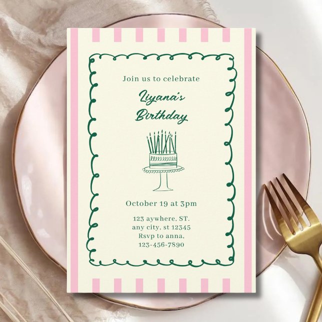 Invitation Anniversaire Fantaisiste Rayé 1er 2e 10e 20e 30e (Créateur téléchargé)