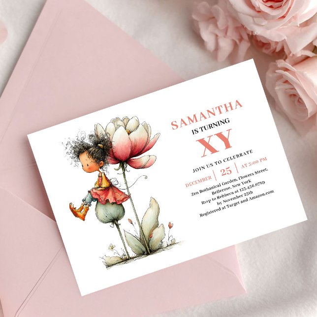 Invitation Anniversaire Fée Harmonie Fille Rose Bl (Harmony Fairy Girl Birthday Pink Blush invitation)