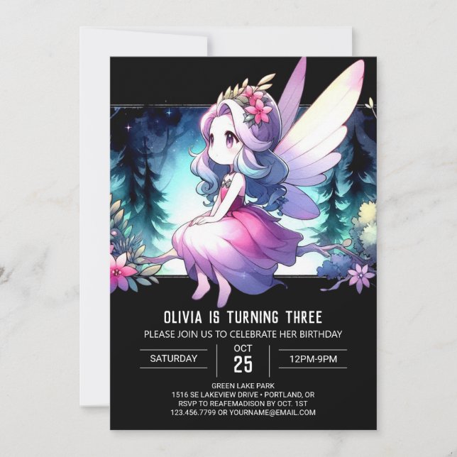 Invitation Anniversaire Fée Little Elegant (Devant)