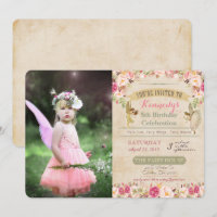 Invitation anniversaire Fée Vintage TOUT ÂGE
