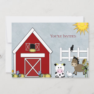 Invitation Anniversaire, Ferme, Vache, Cheval, Pays, Personna