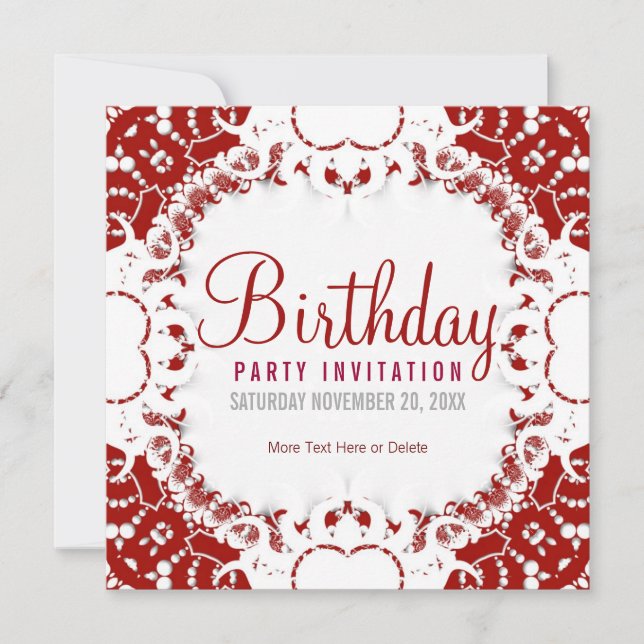 Invitation anniversaire fête à dentelle numérique  (Devant)