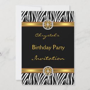 Invitation Anniversaire Fête Animal Zebra Gold Jew