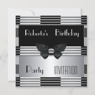 Invitation Anniversaire Fête Art Déco Noir Argent