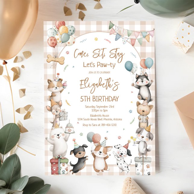 Invitation Anniversaire Fête de Patte de Chien Chiot (Créateur téléchargé)