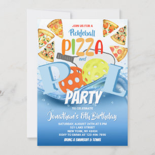 Invitation Anniversaire Fête de Pickleball, Pizza et Piscine