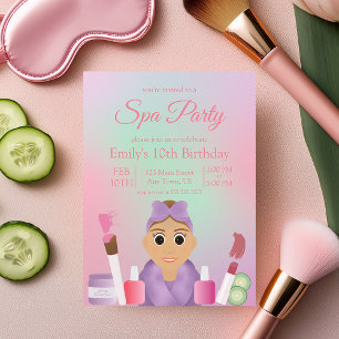 Invitation anniversaire fête de spa rose colorée p