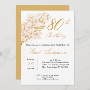 Invitation Anniversaire fête des orchidées florales de 80 ans