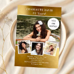 Invitation Anniversaire fête d'or photo collage<br><div class="desc">Créez votre propre collage photo unique. Utilisez quatre,  4 de vos photos préférées. Personnalisez et ajoutez un nom et des détails du parti. Un arrière - plan à l'allure fausse or,  texte blanc.</div>