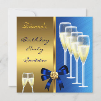 Invitation Anniversaire Fête Élégant Bleu Noir Or
