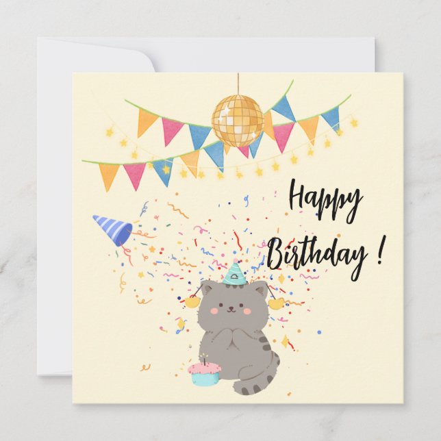 Invitation anniversaire fête mignonne de chat | Pa (Devant)