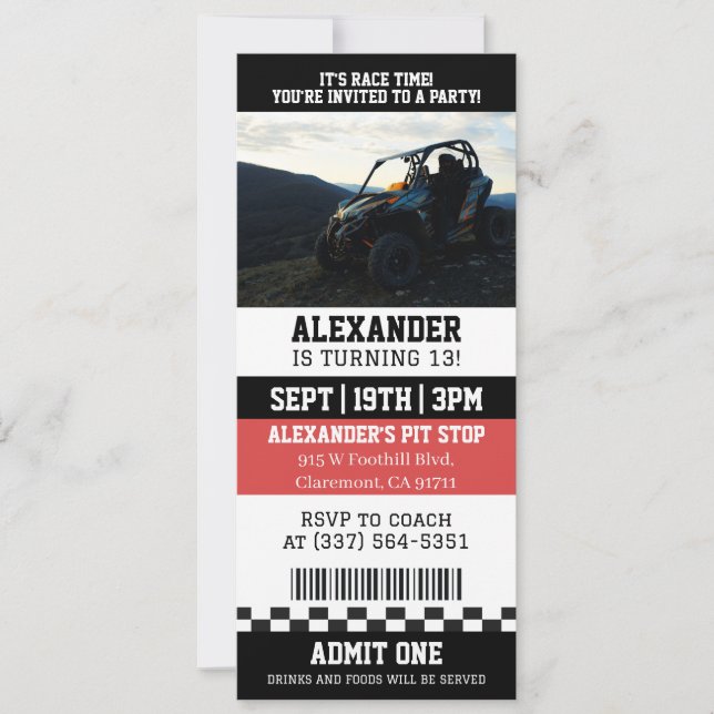 Invitation Anniversaire Fête Quad ATV 4 Roues (Devant)