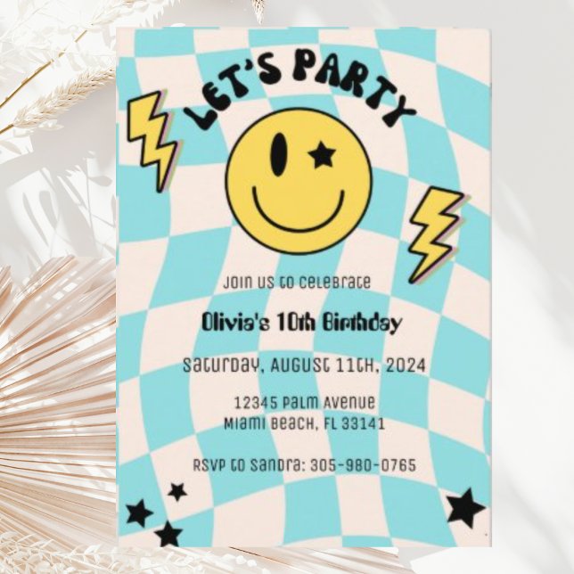 Invitation anniversaire fête rétro bleu Prépa Y2K (Créateur téléchargé)