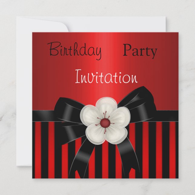 Invitation Anniversaire Fête Rouge Black Stripe Fl (Devant)